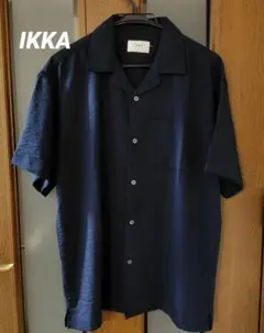 IKKAメンズネイビー ストライプ 半袖シャツMサイズ『中古品』