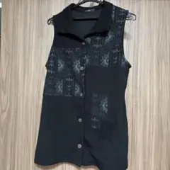 FIRST 黒い花柄ノースリーブベスト