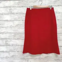 タイトスカート　ひざ丈　レッド　レトロ　ウール混　✨綺麗なお色✨