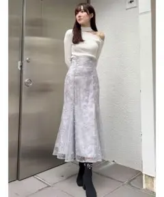 MERCURYDUO メロンチュール刺繍マーメイドスカート アイスブルー