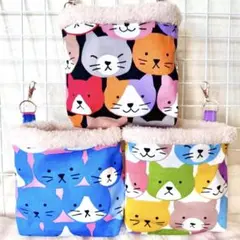 【️送料無料】フクロモモンガポーチ ねこねこ3点セットのサムネイル