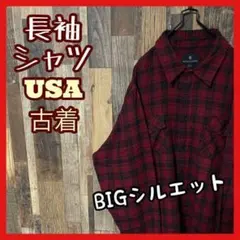 アメカジ チェック レッド メンズ 2XL シャツ USA古着 90s 長袖