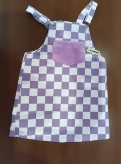ジャンバースカート 紫と白のチェック柄