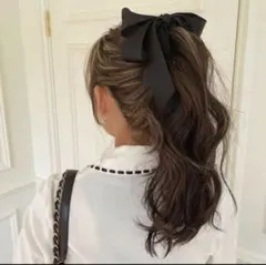 リボン　ヘアクリップ　アクセサリー バンスクリップ　ブラック　 バナナクリップ