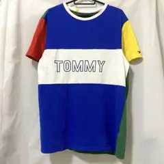 トミーヒルフィガー　メンズ半袖Tシャツ　カラフル　ワンポイント刺繍　M 青　緑