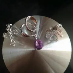 シルバー925 アメジスト付きネックレスチャーム3個セット