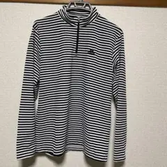adidas ハーフジップ長袖シャツ M 白黒ストライプ