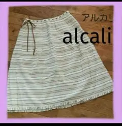 アルカリ スカート フレアスカート　Lサイズ　ベージュ　白　茶　レース　リボンのサムネイル