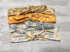 ベビーヘアバンド 4点セット 花柄 ドット柄 イエロー グレー