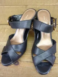 USED 銀座かねまつ ブラックハイヒールサンダル 23.0cm I14104