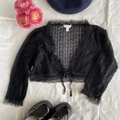 【未使用】クーカイKOOKAI♡ボレロ　カーディガン 羽織りM　ブラック黒レース