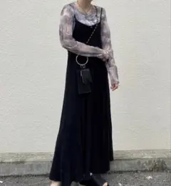Kastane カスタネ フクレジャガードマーメイドワンピース　ブラック