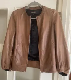 ☆美品☆【Drawer/ドゥロワー】レザージャケット　羊革　シルク　麻　ベージュ 2025年最新】Drawer レディース レザージャケット・ライダースの人気