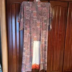 小紋着物 花柄 オレンジ系