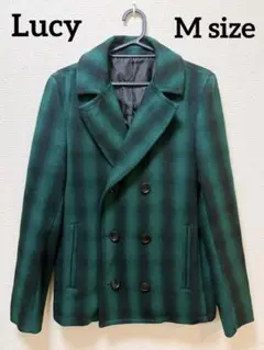 メンズ　Lucy ピーコート　緑×黒　ブロックチェック　Mサイズ