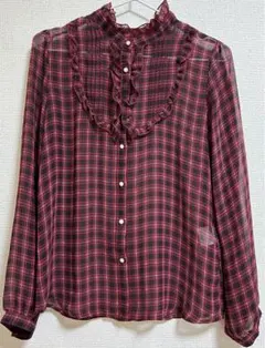 Honeys チェック柄 フリルブラウス