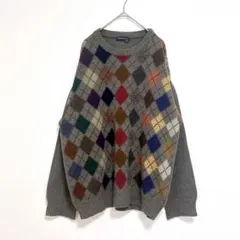 ガント　ニット　長袖　L ダークグレー　毛　100% イタリア製　アーガイル　冬