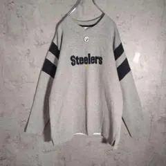 NFL Steelers グレー 刺繍ロゴ 袖ライン スウェット Lのサムネイル