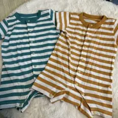 美品　無印用品　ストライプロンパース 2点セット　60センチ