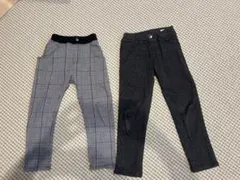 130cm チェック柄とダークグレーのロングパンツ 厚手