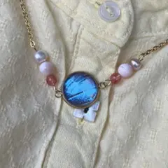 モルフォ蝶と鉱物のシャツネックレスB