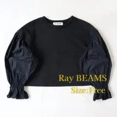 美品 レイビームス キリカエ ボリュームスリーブ プルオーバー 黒 フリー