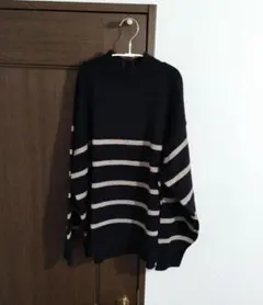 ボーダー柄 ハイネック ニット セーター 長袖