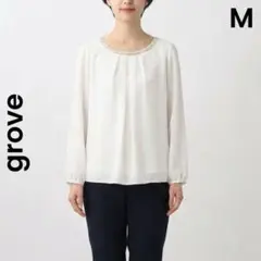 grove グローブ 編み込みコード＆ミニビジュー付き シフォンブラウス Mのサムネイル