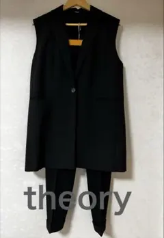 セオリー【新品】定価4.4万 BOXY FIT ロングジレ ベスト 洗える 2 セオリー ウール100% BOXY FIT ロングベスト ジレ 黒ブラック 肉厚
