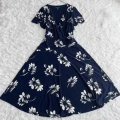 ローレンラルフローレン カシュクールワンピース 花柄 Aライン フレア ネイビー