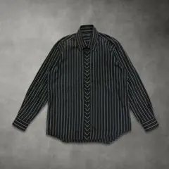 vintage ストライプ長袖シャツ きれいめ ブラック FREE