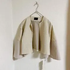 新品CYNICAL ノーカラージャケット ベージュ　シニカル　S〜M 02 秋服