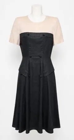 淡ピンク×杢グレーお嬢様系ワンピース上品レトロ36少々訳有ベベドーレ