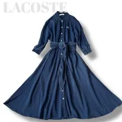 LACOSTE ラコステ ポロシャツワンピース ベルト 七分袖 34 ネイビー