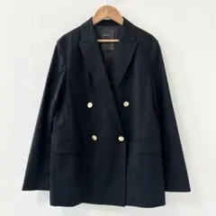 美品✨NOBLE 麻ストレッチピークドラペルダブルジャケット　ブラック　40のサムネイル