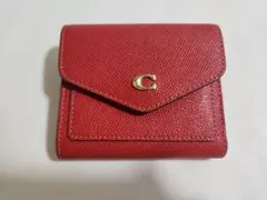 レザー 二つ折り財布 レッド