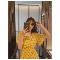 ワンピース 韓国風  40代 半袖 シフォンワンピース 花柄