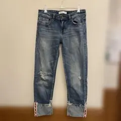 ZARA アンクル丈 ダメージデニム 36 裾パール