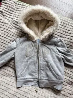 GAP キッズ ファー付き ジップアップ パーカー グレーのサムネイル