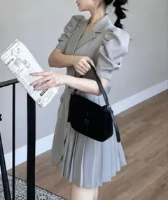 ROYAL PARTY パフスリーブジャケットプリーツミニワンピース