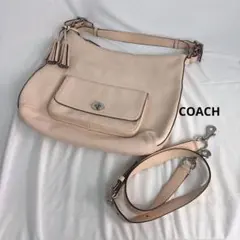 良品 COACH コーチ ピンク ベージュ 2way レザー ショルダーバッグ
