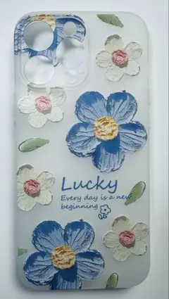 iPhone16ProMax対応ソフトケース 花柄 油絵風 Lucky かわいい