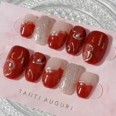 ネイルチップ 赤ネイル ハートネイル キラキラネイル ガーリーネイル