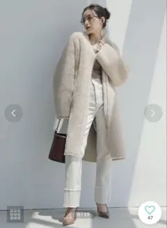 ノーカラーコート　anuans ベージュ　アイボリー　F ボンディングボアコート ノーカラーコート anuans ベージュ アイボリー F ボンディング