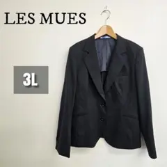 【美品】LES MUES ストライプジャケット 黒 洗える レディース 3L