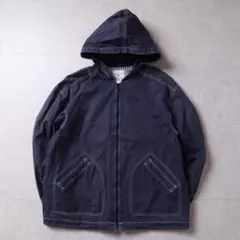 スポーツウェア ジップアップジャケット フード付き コットン ネイビー M