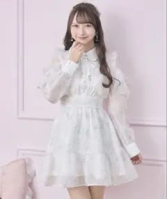 ROJITA 花柄ミニワンピース 長袖 白