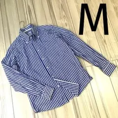 【日本製】ギンガムチェック ボタンダウンシャツ M ブルー　ホワイト