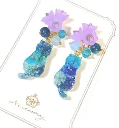 猫★ネコ　フラワー★レジン　ピアス　イヤリング　チャーム