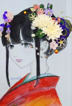 小花と造花の髪飾り　つまみ細工